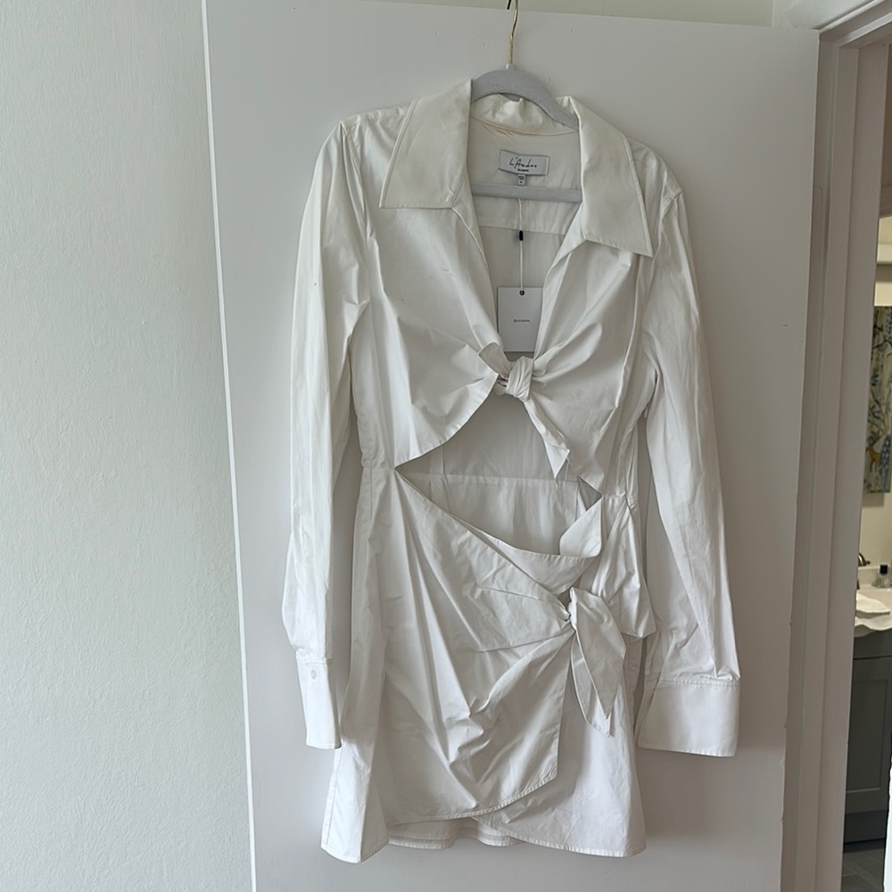White Tie-Front Dress Shirt